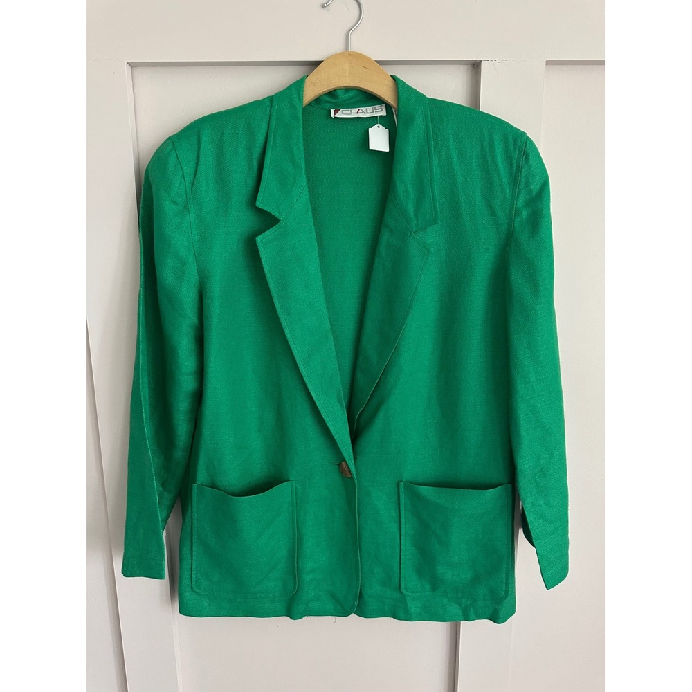 Chaus Vintage Emerald Green Linen Blend Blazer Jacket Size 16 Professional